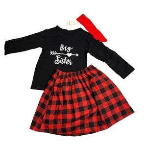 Big sister black and red buffalo plaid Christmas outfit size 6